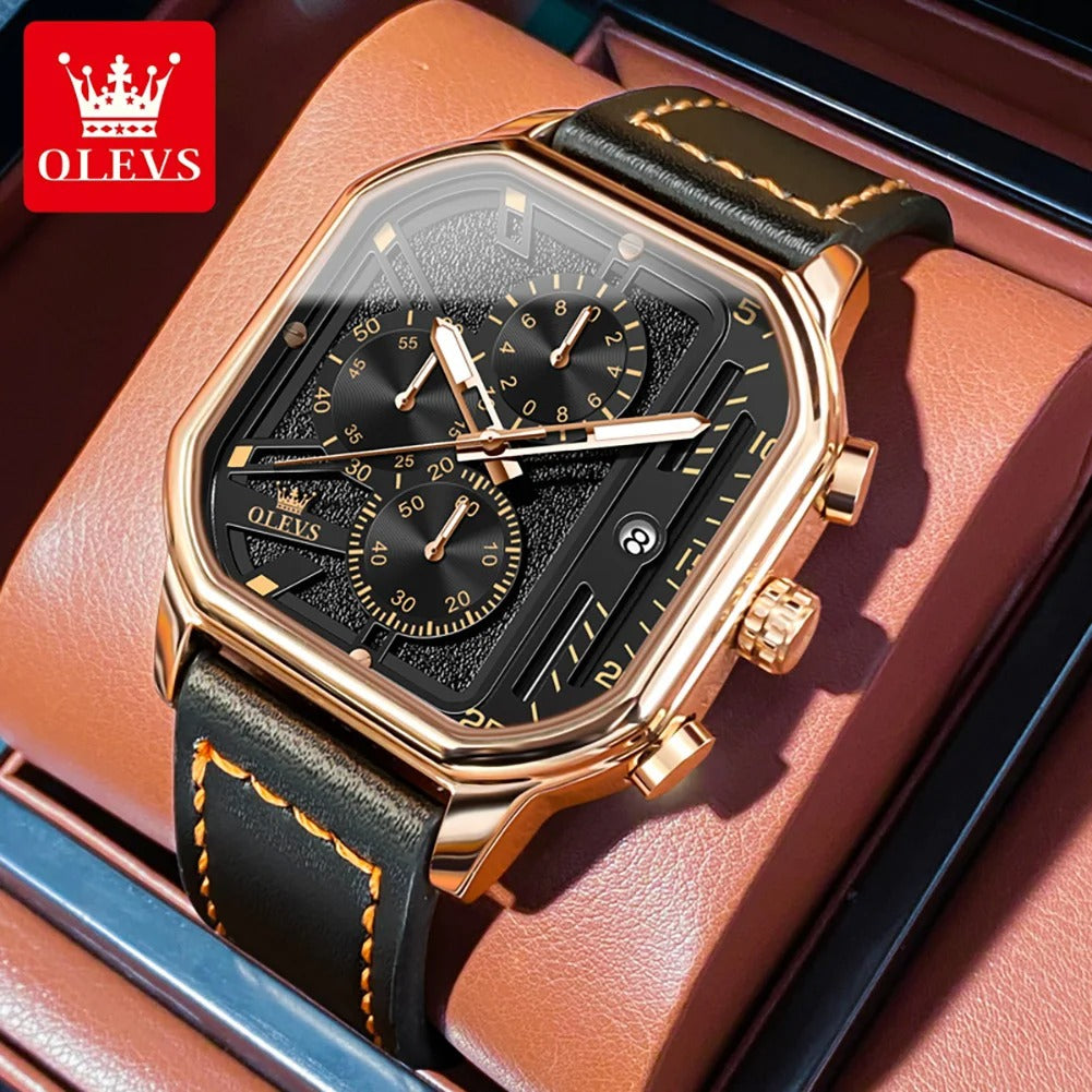 ⌚Olev's Luxury Square Black, Silver, and Gold Case Watches